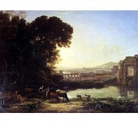 XcBAIHOUD Poster Image Affiche Artistique Toile Décorative Bovins et chèvres s'abreuvant par Claude Lorrain Peinture Murale Pour les Décorations pour la Maison 60x90cm