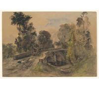 XcBAIHOUD Poster Image Affiche Artistique Toile Décorative le pont de pierre de Pierre Etienne Théodore Rousseau Peinture Murale Pour les Décorations pour la Maison 60x90cm