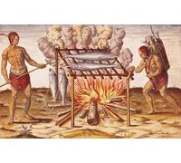 XcBAIHOUD Poster Image Affiche Artistique Toile Décorative Lives Comment les Indiens cuisinent le poisson par Theodore De Bry Peinture Murale Pour les Décorations pour la Maison 60x90cm