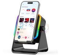 XCBUQA Haut-parleur sans fil à induction et Bluetooth avec support de téléphone, charge d'urgence filaire, support réglable à 360°, lumières LED colorées, compatible avec iPhone Android, excellent