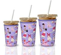 XccMe Lot de 3 manchons isolants réutilisables pour café glacé et boissons froides, manchons de refroidissement en néoprène pour boissons glacées et chaudes, compatibles avec le café Starbucks et plus