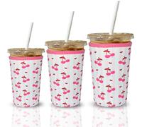 XccMe Lot de 3 manchons isolants réutilisables pour café glacé et boissons froides, manchons de refroidissement en néoprène pour boissons glacées et chaudes, compatibles avec le café Starbucks et plus