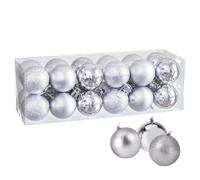 Xcdhemde 24pcs Boule de Noel- Decoration Noel Boule Ø 4CM- Christmas Decorations en Plastique Incassable- Boule de Noël- pour Sapin de Noël, Décoration de Fête, Mariage, Anniversaire (Argent)