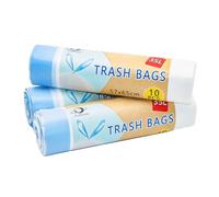 Xcdhmede 30 Pièces Sacs Poubelle 35L, Blanc, 57x65cm, Sac Poubelle avec Poignées Coulissantes, Sac Poubelles Fond anti-fuite, Sacs en Plastique Très Résistant (3 Rouleau x 10 Pièces)