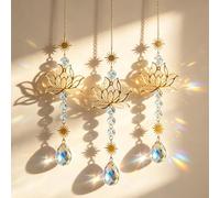 XCDMJ Lot de 3 carillons attrape-soleil en cristal - Fleur de lotus - Décoration de fenêtre - Carillon à suspendre - Arc-en-ciel - Décoration en cristal pour fenêtre, maison, jardin, fête, mariage