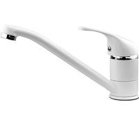 Xcel Home Robinets de cuisine ronds blancs | Monobloc à levier supérieur pivotant à bec long avec tuyaux et raccords standard | Mélangeurs en laiton peu encombrants parfaits pour les éviers