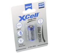 XCell Pro 16340 Accu Li-Ion CR123A Accu Li-Ion protégé, avec prise de charge USB-C, min. 800mAh max. 850mAh, 3,6 Volt