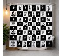 xchduo Rideau de Douche 180x180 Thème Rock, Anti Moisissure 3D Imprimé Tissu Imperméable Polyester Grille Noir et Blanc Rideaux de Douche avec Anneaux