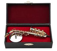 XCHYEAM Réplique de Saxophone Alto Miniature, modèle d’Instrument en Laiton plaqué Or avec Support et étui Cadeau en Bois, Ornement Musical détaillé pour Le Bureau, la bibliothèque ou la d