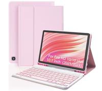XCHYTECHER Étui avec clavier amovible pour Amazon Fire HD 10/10 Plus 10,1", clavier amovible avec protection de port de charge de type C (rose + rose)
