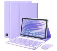 XCHYTECHER Étui avec clavier pour Amazon Fire HD 10/10 Plus 2021/2023 10,1" (11/13e génération), clavier rechargeable amovible avec protecteur de port de charge de type C pour tablette (violet lavande