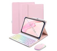 XCHYTECHER Étui universel avec clavier pour tablettes de 9,7", 10,1", 10,2", 10,5", 11", clavier amovible rétroéclairé 7 couleurs arc-en-ciel avec porte-stylo pour tablette Android 10,1" (rose) +