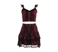 XCJIKUKE Mini robe gothique à bretelles spaghetti, robe caraco Fairy Mall, gothique, punk, taille haute, robe d'Halloween, Rouge 1, Taille L