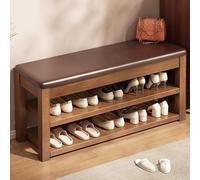 XCLOOZGL Armoire À Chaussures en Bois Massif, Banc À Chaussures Réglable avec Assise Rembourrée À Haute Résilience, pour Le Salon, Le Couloir Ou La Chambre À Coucher,Walnut,80 * 30 * 46cm