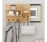 XCLOOZGL Cache Compteur Electrique avec Étagère Et Crochets, Cache Tableau Electrique Decoratif en Bois, Coffret D'habillage Tableau Électrique Art Mural pour Couloirs, Salons,Natural,30x40cm