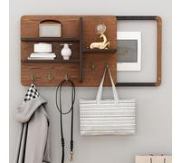 XCLOOZGL Cache Compteur Electrique avec Étagère Et Crochets, Cache Tableau Electrique Decoratif en Bois, Coffret D'habillage Tableau Électrique Art Mural pour Couloirs, Salons,Walnut,40x60cm