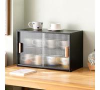 XCLOOZGL Petite Armoire De Cuisine À 2 Niveaux Étagère De Rangement De Plan De Travail pour Cuisine, Salle À Manger Organisateur Cuisine Petit Buffet Vitrine avec Porte en Verre,55 * 28 * 34cm