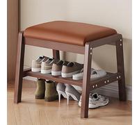 XCLOOZGL Tabouret à Chaussures avec Coussin en Cuir PU Banc de Rangement d'entrée en Bambou à Deux Niveaux Moderne Meuble Coffre Rangement pour Salon Couloir Vestiaire Chambre,Marron,70 * 40 * 45cm