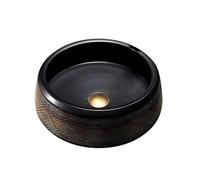 XCLOOZGL Vasque À Poser Salle De Bain Rond 42Cm Lavabo Salle De Bain avec Robinetterie en Laiton Bassin À Poser en Céramique Noir Et Doré Évier Luxueux pour Bar Centre Commercial,Sink