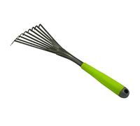 Xclou Balai à gazon 9 griffes - Râteau de jardin avec manche ergonomique - Balai à feuilles 44 x 13 x 4 cm - Outil de jardin pour nettoyer, Gris Argenté/vert