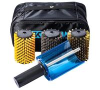 XCMAN Kit de brosses rotatives pour Ski avec Manche et 3 brosses : Nylon, CRIN de Cheval, Laiton/liège