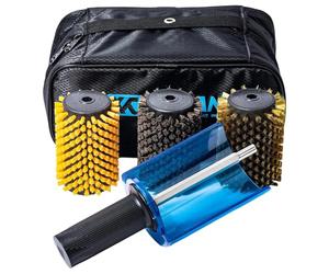 XCMAN Kit de brosses rotatives pour Ski de 100 mm de Long, Manche de Brosse avec Bouclier de sécurité et 3 brosses : Nylon, CRIN de Cheval, Laiton