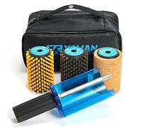 Xcman Lot de 3 brosses rotatives pour Skis 100 mm de Long, Manche avec Bouclier de sécurité et 3 brosses : Nylon, CRIN de Cheval, liège