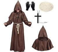 XCMVCN Deguisement Moine, Médiéval Renaissance Moine Costume Robe, Costume Robe de Prêtre Halloween, Costume Halloween Homme,Halloween Costumes de Carnaval et de Jeu de Rôle（Brun, L）