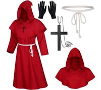 XCMVCN Deguisement Moine, Médiéval Renaissance Moine Costume Robe, Costume Robe de Prêtre Halloween, Costume Halloween Homme,Halloween Costumes de Carnaval et de Jeu de Rôle（Rouge, M）