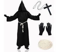 XCMVCN Deguisement Moine, Médiéval Renaissance Moine Costume Robe, Costume Robe de Prêtre Halloween, Costume Halloween Homme,Halloween Costumes de Carnaval et de Jeu de Rôle(Noir, M)