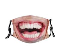 XCNGG Drôle bouche ouverte dents rire sourire masque facial en tissu avec poche de filtre lavable bandanas pour le visage cagoule réutilisable masque en tissu avec filtre 2pcs Taille Unique