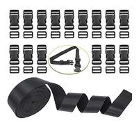 XCOZU 15 Pièces Boucle Plastique Clip Sangle 25mm and Boucle Latérale, 1 Rouleau 5 Verges en Nylon Noir Sangle 25mm, Boucle Attache Rapide Sac a Dos pour le Bricolage Faisant Réparer la Sangle