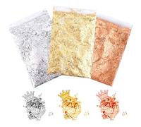 XCOZU 3 Paquets de Flocons de Dorure en Feuille d'or, Feuille de Cuivre, Feuille d'argent, Feuille Métallique Imitation or, Kit de Décoration pour Ongles en Résine Fabrication de Bijoux Nail Art