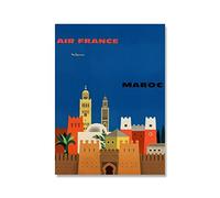 XCPORA Air France Maroc Poster Voyage Mur Art Air France Maroc Imprime Air France Maroc Toile Peinture pour Maison Décoration Murale Image 50x70cmx1 Pas De Cadre