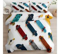 XCQHZYQ Blanc Parure de Lit Modèle De Skateboard Housse de Couette 220x240 cm avec 2 Taies d'oreiller 65x65 cm, Doux Housse Couette 2 Personnes en Microfibre Imprimée avec Fermeture Éclair