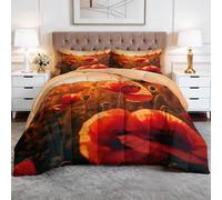 XCQHZYQ Couette 160x200 cm 4 Saisons Nature Floral Coucher de Soleil Couette Imprimée 2 Personnes Couleur Orange Chaude Réversible avec 2 Taies d'oreiller 65x65 cm, Ensemble de Lit Microfibre Douce