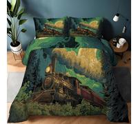 XCQHZYQ Couette Adultes 240x260 cm, Couette 4 Saisons sans Housse Obscurité Forêt Train Vert, Edredon Hiver Été Imprimée Réversible Chaude Anti Acarien - avec 2 Taies d'oreiller 65x65 cm