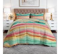 XCQHZYQ Couette Imprimée 160x200 cm - Couette sans Housse 4 Saisons 2 Personnes Art Abstrait Macaron Couleur Ligne Ondulee Legere et Chaude, Edredon Réversible pour Enfant Adulte Decoration Chambre