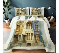 XCQHZYQ Couette Imprimée 160x200 cm - Couette sans Housse 4 Saisons 2 Personnes Maison Ancienne Architecture Huile Peinture Legere et Chaude, Gris Edredon Réversible pour Enfant Adulte