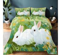 XCQHZYQ Couette Imprimée 200x200 cm - Couette sans Housse 4 Saisons 2 Personnes Lapin Rêveur De Dessin Animé Legere et Chaude, Vert Edredon Réversible pour Adulte Decoration Chambre