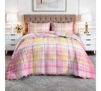 XCQHZYQ Couette Imprimée 200x200 cm - Couette sans Housse 4 Saisons 2 Personnes Minimaliste Macaron Couleur Carreaux Legere et Chaude, Edredon Réversible pour Adulte Decoration Chambre