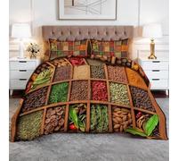 XCQHZYQ Couette sans Housse 220x240 cm Cuisine Épice Assaisonnement Brun Imprimée 4 Saisons, Édredon Réversible Lavable avec 2 Taies d'oreiller 65x65 cm, pour Lit 2 Personnes