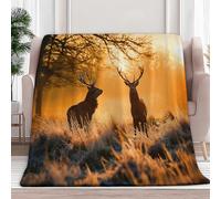 XCQHZYQ Couverture Plaid Polaire Cerf Animal Au Coucher du Soleil, Douce Chaude Confortable Moelleuse Microfibre Couleur Orange Couverture Canapé 200x200 cm, pour Canapé et Lit