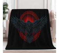 XCQHZYQ Couverture Plaid Polaire Chaude, Noir Couverture Canapé Rune Viking Corbeau Douce et Duveteuse Jeté de Canapé 220x240 cm pour Femme Homm, Décoration Maison