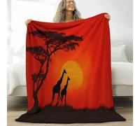 XCQHZYQ Couverture Plaid Polaire Enfant Hiver 100x150 cm, Afrique Coucher De Soleil Animaux Girafe Plaid Douillet Couverture de Canapé Couvre-Lit en Peluche Douce Moelleuse Jeté de Canapé, Rouge