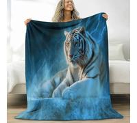 XCQHZYQ Couverture Plaid Polaire Enfant Hiver 100x150 cm, Glace Foudre Tigre Blanc Plaid Douillet Couverture de Canapé Couvre-Lit en Peluche Douce Moelleuse Jeté de Canapé, Bleu
