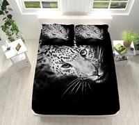 XCQHZYQ Drap Housse 90x190 cm Léopard, 3D Drap-Housse Enfant pour Lit Microfibre Housse de Matelas avec 2 Taies d'oreiller, pour Matelas Épais