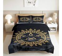 XCQHZYQ Housse de Couette 160x200 cm Badge Totem Nordique | Ensemble de Literie Microfibre Corbeau Sombre avec Fermeture Éclair, Parure de lit Doux Imprimé avec 2 Taie d'oreiller