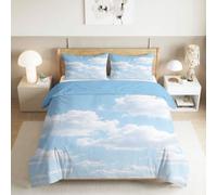 XCQHZYQ Housse de Couette 160x200 cm Ciel Bleu Nuage | Ensemble de Literie Microfibre Minimaliste avec Fermeture Éclair, Parure de lit Doux Imprimé avec 2 Taie d'oreiller