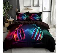 XCQHZYQ Housse de Couette 160x200 cm Écouteurs Sonic Colorés Noir Ado Adultes Parure de Lit 2 Personnes avec Fermeture Éclair Enfants Housse Couette en Polycoton avec Taies d'oreiller